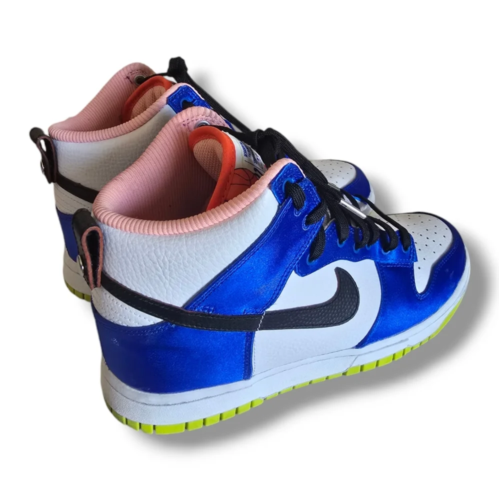 NIKE Women's Dunk High Blue Satin & Leather Sneakers - Picture 12 of 16